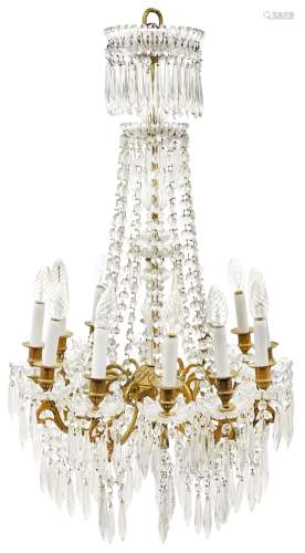 Late 20th century gilt metal and glass chandelier