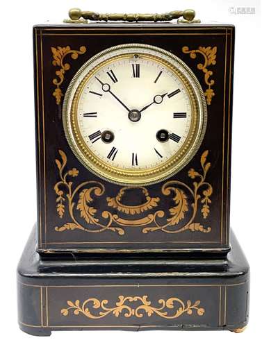 Late 19th century French ebony and satinwood inlaid Pendule ...