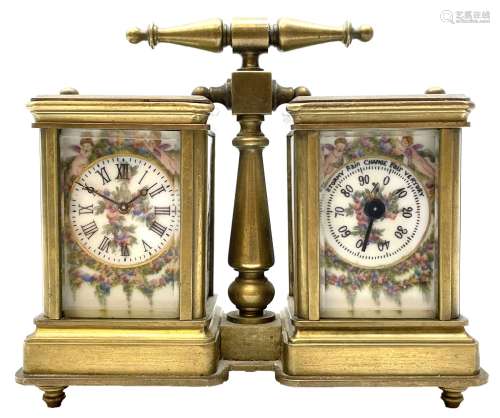 Brass and bevelled glass cased carriage timepiece clock and ...