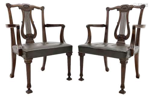 Pair late 20th century cherry wood Chippendale style elbow c...