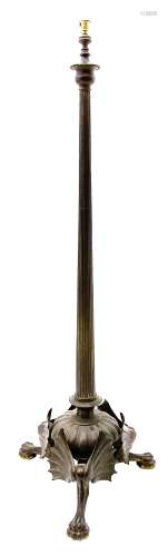 19th century heavy bronze floor standing lamp with traces of...