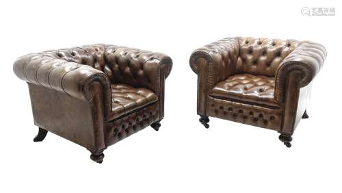 Large pair of Country House chesterfield club armchairs of g...