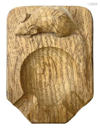 'Mouseman' oak ashtray carved with mouse signature