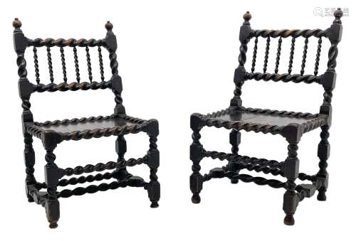Unusual pair late 17th century oak spindle-back chairs