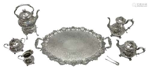 Edwardian silver plated five piece tea service on tray