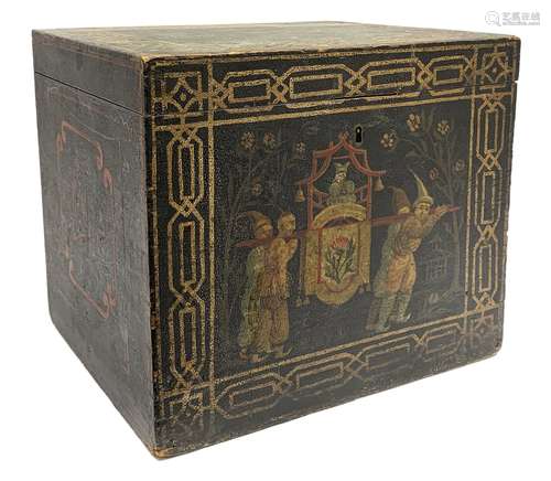 Large early 19th century tea box with chinoiserie decoration