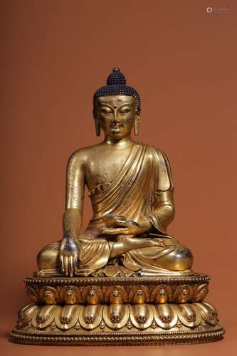 GILT BRONZE STATUE OF SHAKYAMUNI