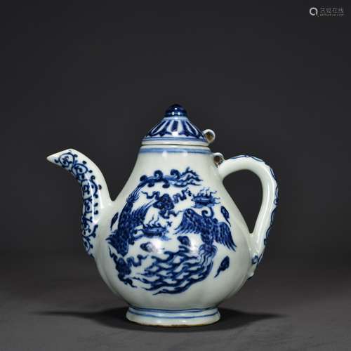 BLUE AND WHITE PHOENIX EWER AND COVER, MING XUANDE PERIOD