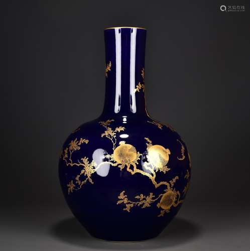A BLUE GROUND AND GILT-DECORATED  LONGEVITY TIANQIUPING, QIN...