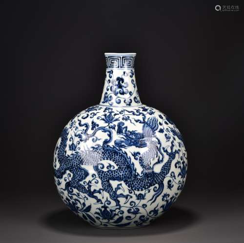 BLUE AND WHITE CHILONG MOON FLASK