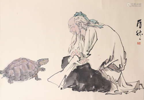 CHINESE FIGURE AND TURTLE PAINTING