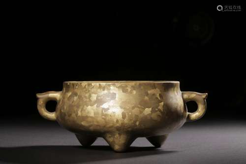 GILT-SPLASHED BRONZE TRIPOD CENSER