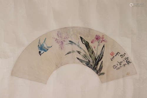 CHINESE FLOWER AND BIRD FAN PAINTING