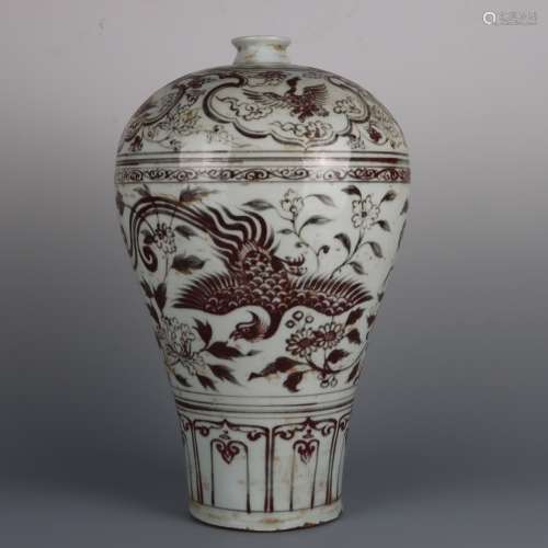 IRON-RED GLAZE PHOENIX MEIPING VASE