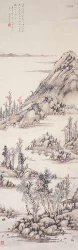 HUANG JUN, CHINESE LANDSCAPE PAINTING AND POEM CALLIGRAPHY