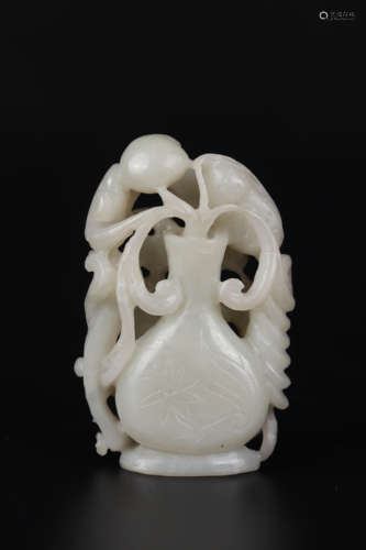 CARVED JADE VASE AND FLOWER ORNAMENT