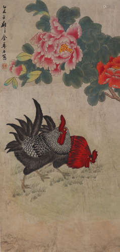 CHINESE ROOSTER AND PEONY PAINTING