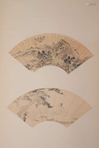 SHI ZE, CHINESE LANDSCAPE AND FIGURE FAN PAINTING