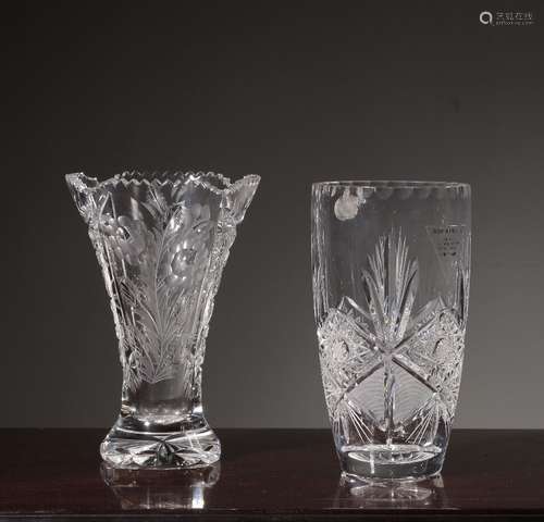 PAIR OF TWO CZECHIC CRYSTAL VASES