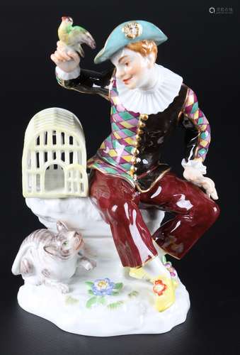 Meissen Harlekin mit Vogelkäfig, harlequin figure,