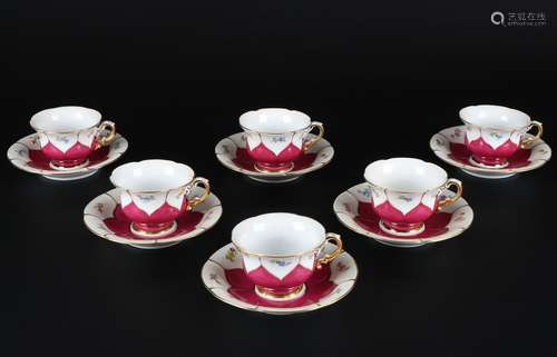 Meissen B-Form Purpur 6 Mokkatassen, mocha coffee cups,