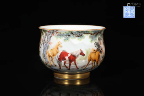 Enamel color eight stallions picture horseshoe cup