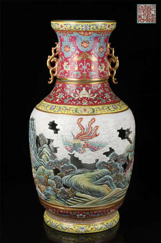 Royal Western Color Rouge Red Zadao carved porcelain hollow ...