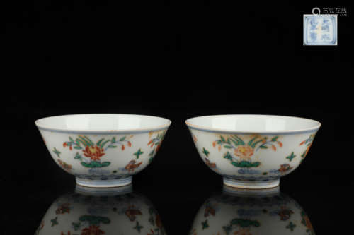 chenghua doucai small bowls pair with lotus and mandarin duc...