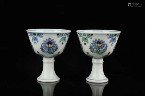 Chenghua Doucai hign Cup Pair with flowers