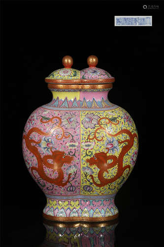 Enamel color lotus dragon pattern Siamese bottle