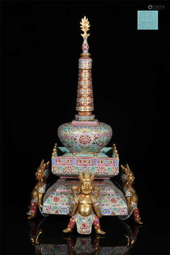 Enamel-colored porcelain pagoda