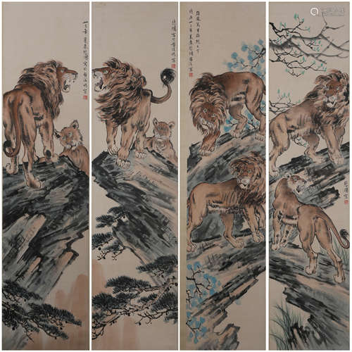 China Xu Beihong- four screen Vertical axis