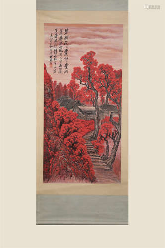 China Li Keran-Wanshan red all over the hanging scroll