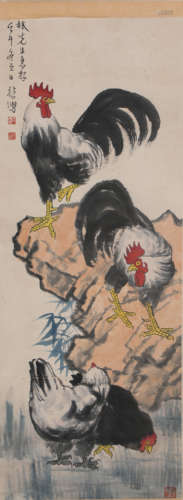 China Xu Beihong- Rooster Figure Hanging Scroll