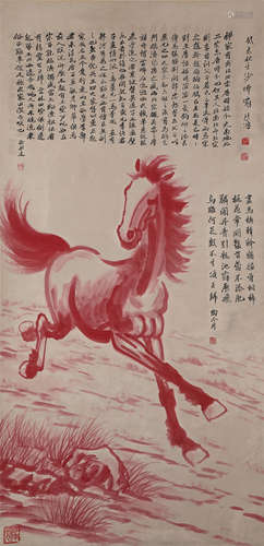 China Xu Beihong-Galloping Horse Vertical Scroll