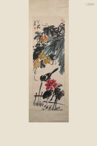 China Mr. Qi Baishi- Flower and Bird Hanging Scroll