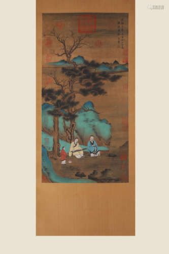 China  Zhao Mengfu- Panasonic Fuqin Character Hanging Scroll