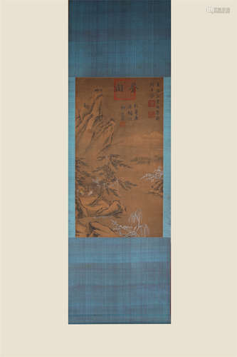 China Emperor Qianlong's Landscape Figure Hanging Scroll