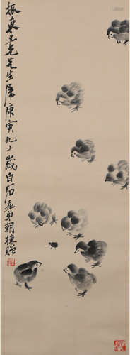 China Qi Baishi- Multi-Chicken Picture Vertical axis