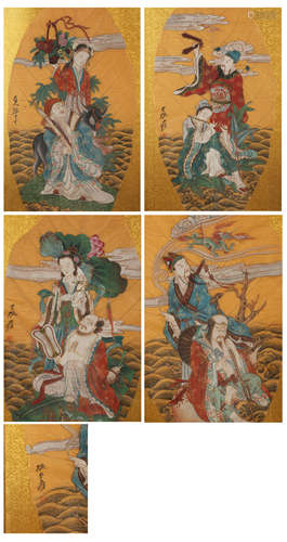 China Zhang Daqian- Bodhi Leaf Eight Immortals and Four Scre...