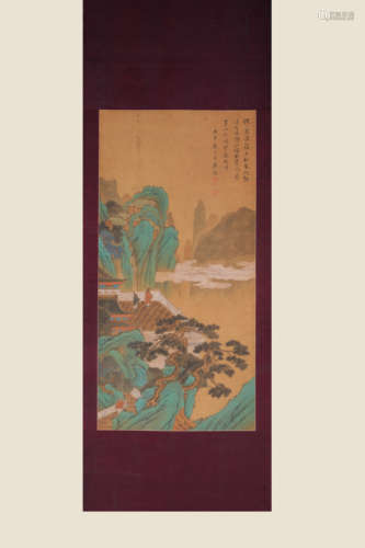 China Tang Dai- green mountains and green water figures Vert...