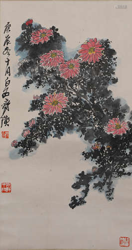 China Qi Baishi- Winter October Flower Vertical axis