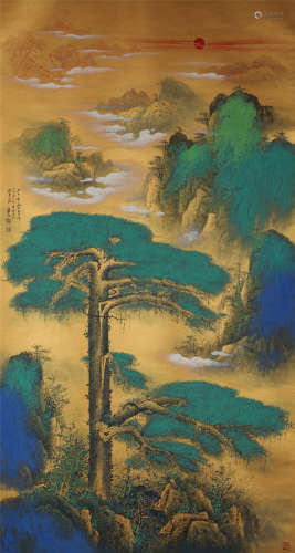China Zhang Daqian-jin Paper Splashing Color Landscape Hangi...