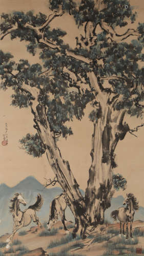 China Xu Beihong- Horse steedsDrawing Hanging Scroll