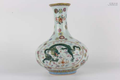 Qing Qianlong famille-rose vase with flowers and dragons