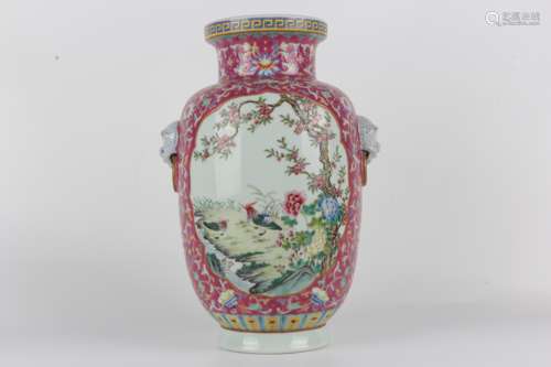 Qing Qianlong famille-rose floral vase with open windows