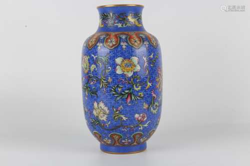 Qing Qianlong enamelled lantern vase with flowers on a platt...