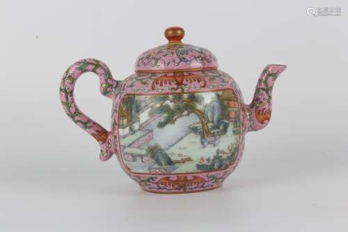 Qing Qianlong enamelled jug with figures in verse with open ...