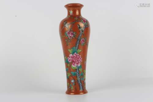 Qianlong enamelled floral willow vase