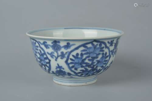 A blue and white bowl with floral motifs